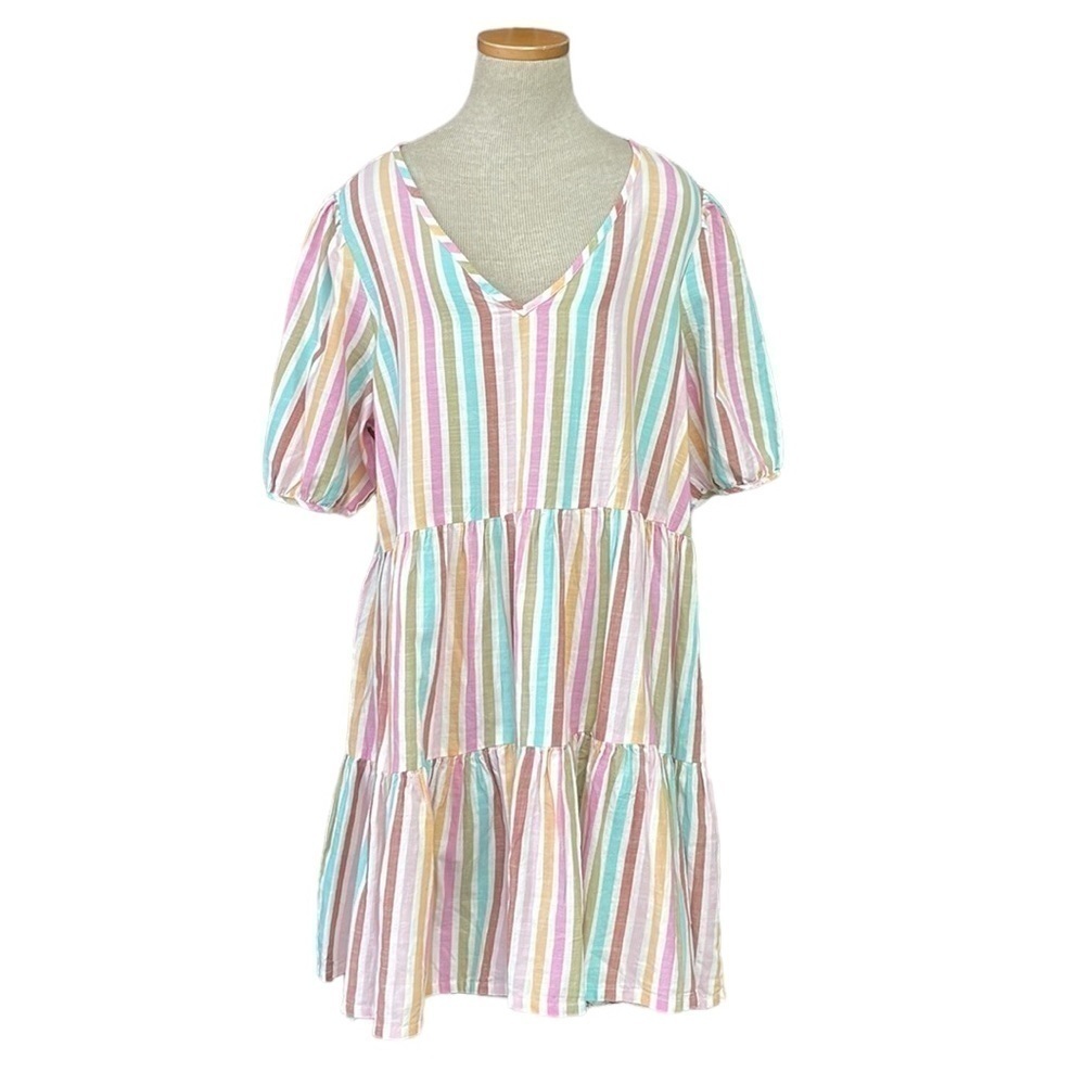 a.n.a. Dress NWT Fiona Stripes Blue Pink V Neck XX Large XXL